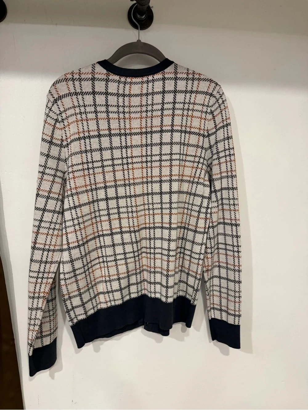 Ann Taylor Factory Black, Cream & Brown Plaid Button-Front Cardigan
